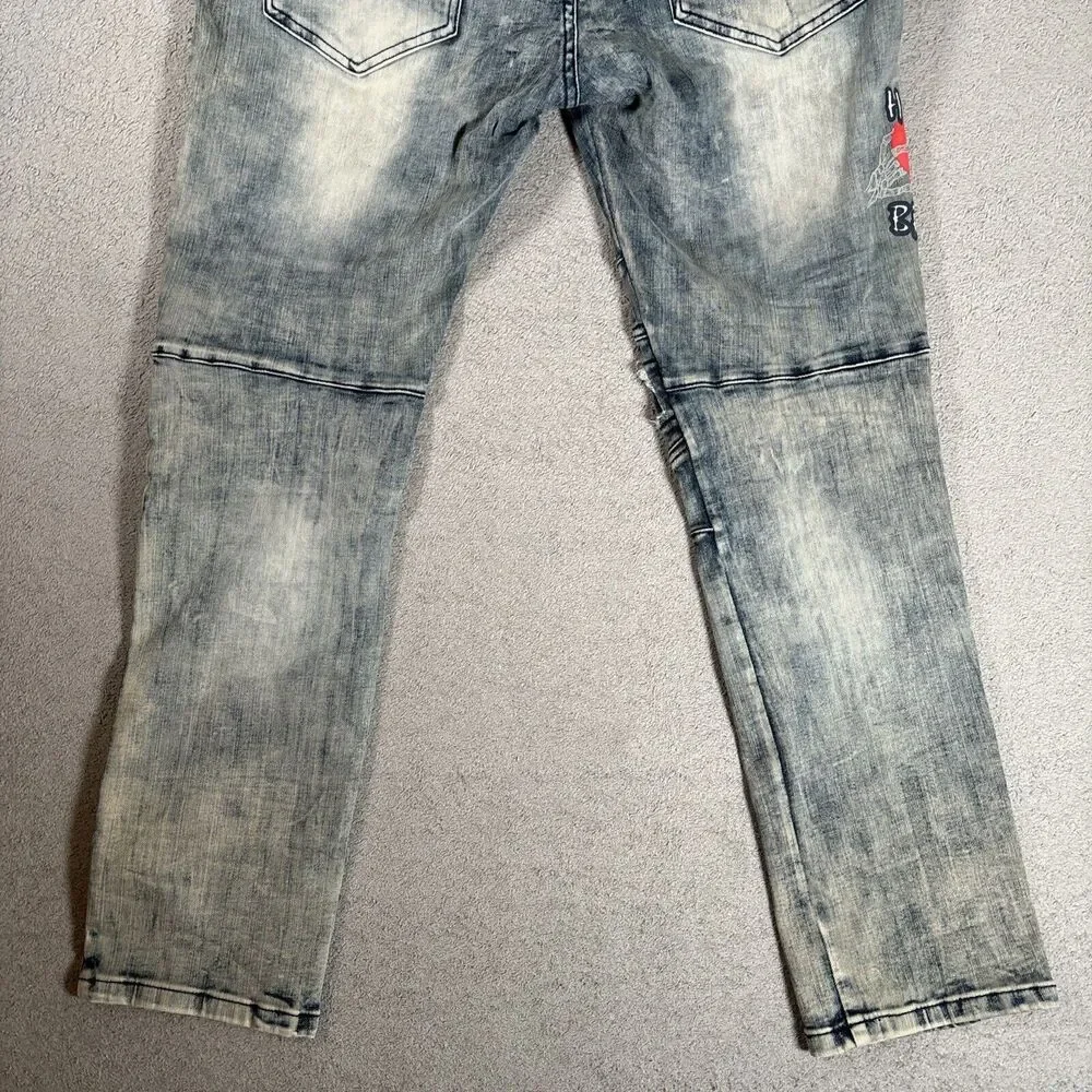 Decibel Jeans Mens 38x30 Denim Acid Wash Distressed Rip Paint Splatter Graffiti
